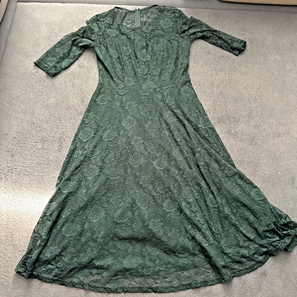 Dressystar Formal Wedding Midi Lace Dress, Forest Green, Large